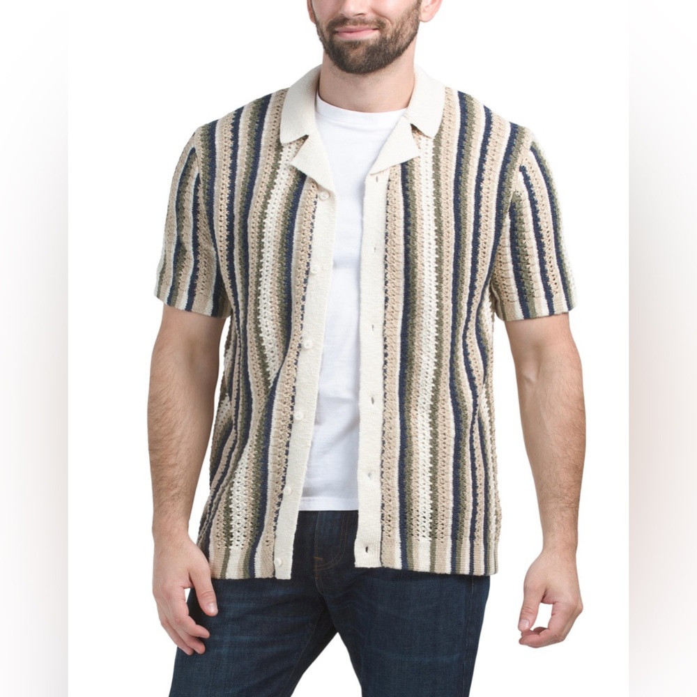 BRAND NEW WITH TAGS JASON WU Men's Striped Short Sleeve Shirt. Men’s size Large.
